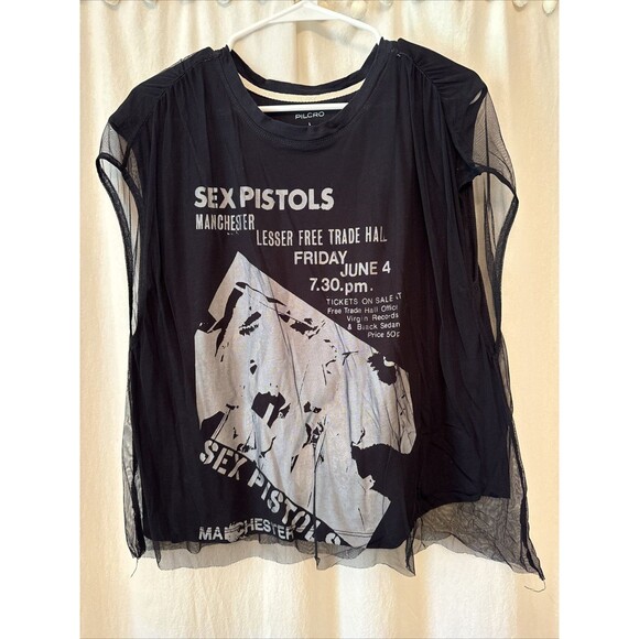 Anthropologie Pilcro Mesh Overlay Sex Pistols Graphic Tee Sz Large - Picture 1 of 4